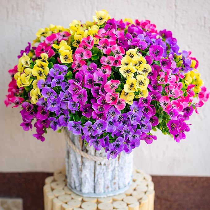 AXYLEX Artificial Flowers Outdoor Fake Plants - 16 Bundles UV Resistant No Fade Faux Shrubs Plastic Greenery Home Garden Porch Patio Decoration (1, Multi02-16pcs)