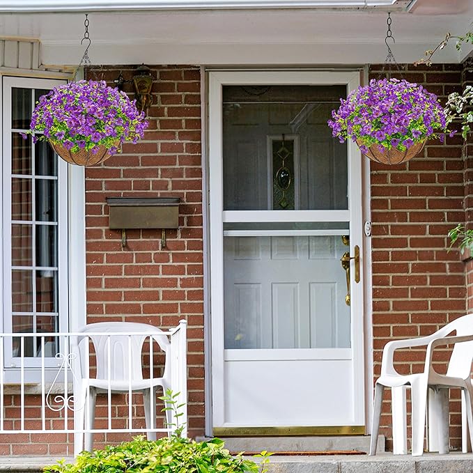 Der Rose Artificial Hanging Flowers Basket for Outdoors Fake Hanging Plants Spring Summer Decoration UV Resistant for Garden Front Porch Patio Balcony Decor