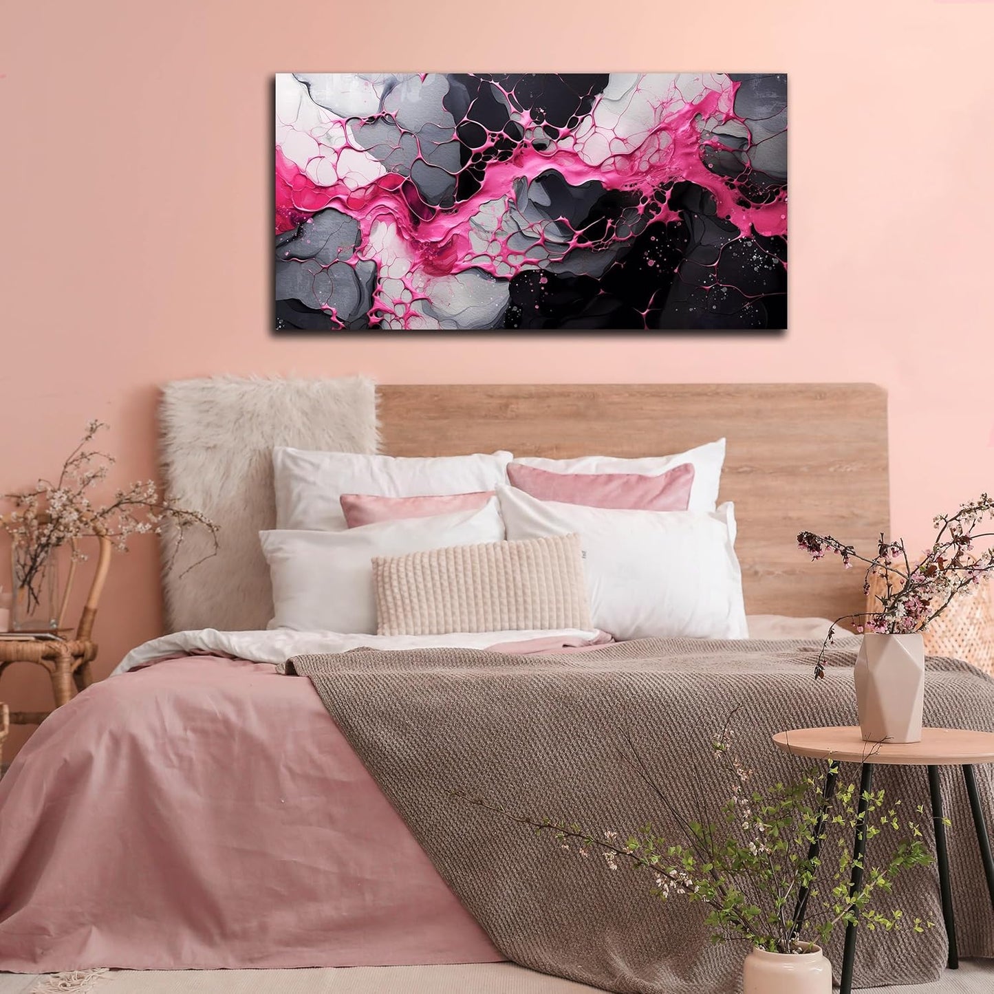 GUGIKA Abstract Wall Art for Living Room, Pink Canvas Wall-Art for Girls Bedroom, Print Paintings, Size 20x40 Inches