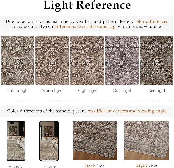 HUGEAR 9x12 Machine Washable Rugs Coffee Brown Hallway Large Area Rug Indoor Accent Rug Floral Low Pile Carpet Soft Throw Aesthetic Rug Bedroom Living Room Office Dining Room Kitchen Laundry Room