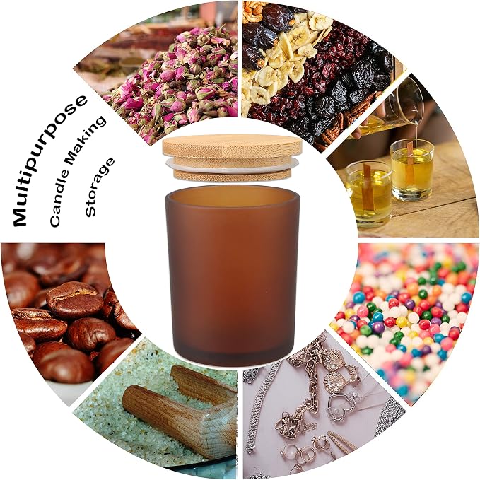 MILIVIXAY 12 Pack 10 OZ Frosted Amber Glass Candle Jars with Lids and Candle Making Kits - Bulk Empty Candle Jars for Making Candles - Spice, Powder Containers.