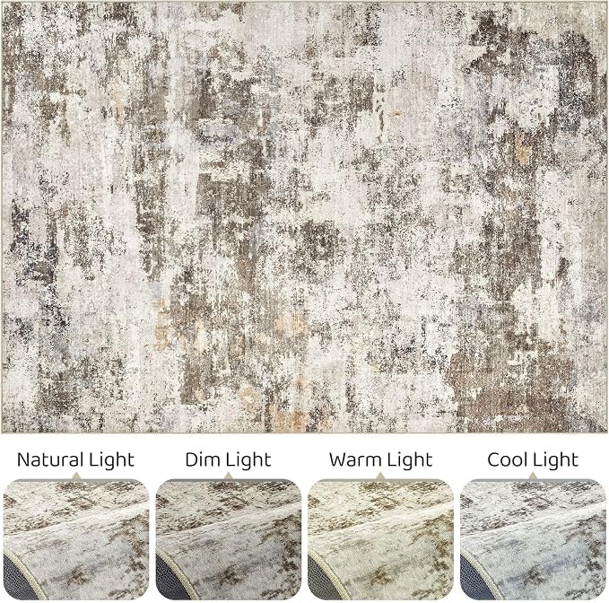 9x12 Area Rug Living Room: Washable Large Abstract Neutral Modern Soft Rugs Stain Resistant Indoor Floor Non-Slip Accent Carpet for Bedroom Nursery Playroom Dining Room Office Dorm Home- Brown Yellow