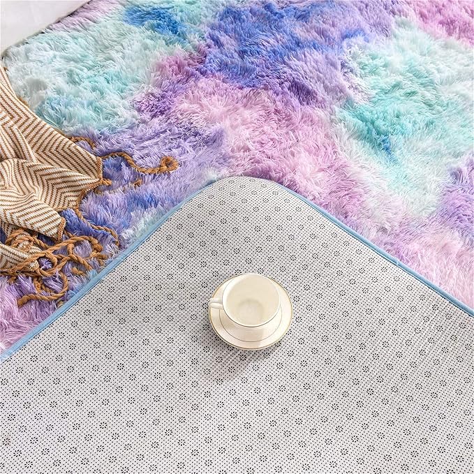 A Nice Night Shaggy Fluffy Faux Fur Area Rug Door Mat,Tie Dye Style,Softest, Luxurious Shag Carpet Rugs for Bedroom, Living Room, Luxury Bed Side Plush Carpets, Rectangle (Light Purple, 3' x 5')