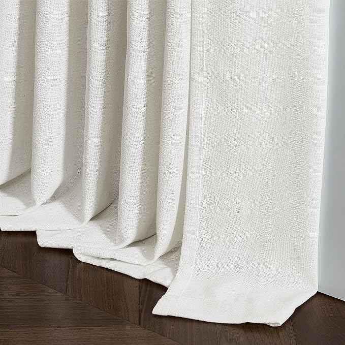 TWODRAPES Beige White Pinch Pleated Linen Curtains 2 Panels for Living Room Bedroom Memory Training Shaped Semi Sheer Pleat Drapes with Hooks Rings Light Filtering Window Curtain 40x54