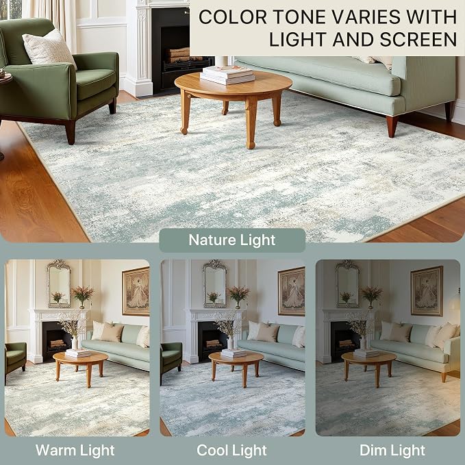 BEIMO Area Rugs 5x7 for Living Room Bedroom, Modern Abstract Machine Washable Rug, Large Soft Low Pile Floor Carpet with Non Slip Backing for Dining Room, Light Blue