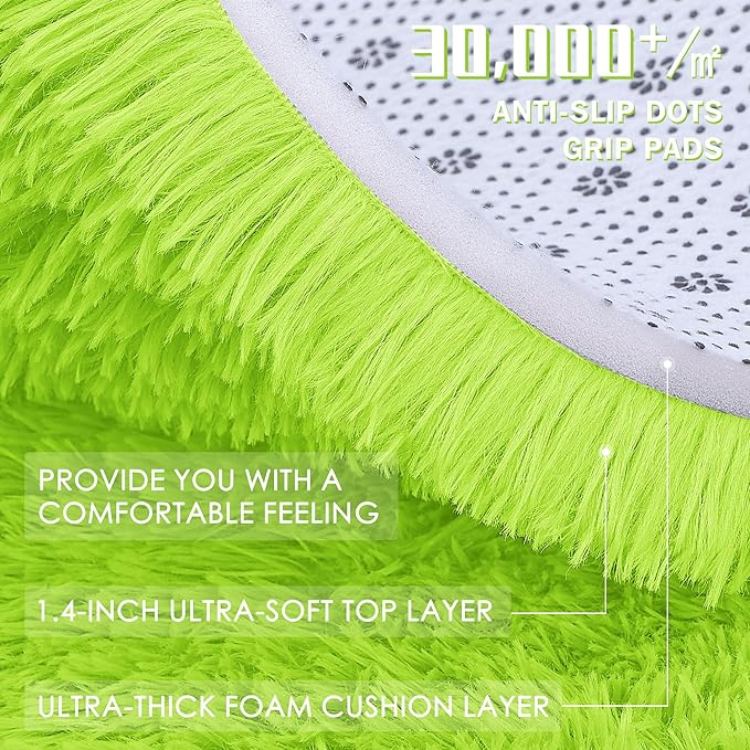 OLANLY 2x5 Machine Washable Runner Rugs for Hallway, Soft Fluffy Shaggy Bedside Rugs for Bedroom, Living Room, Indoor Floor Carpet for Kids Girls and Boys, Home Decor Aesthetic, Lime Green