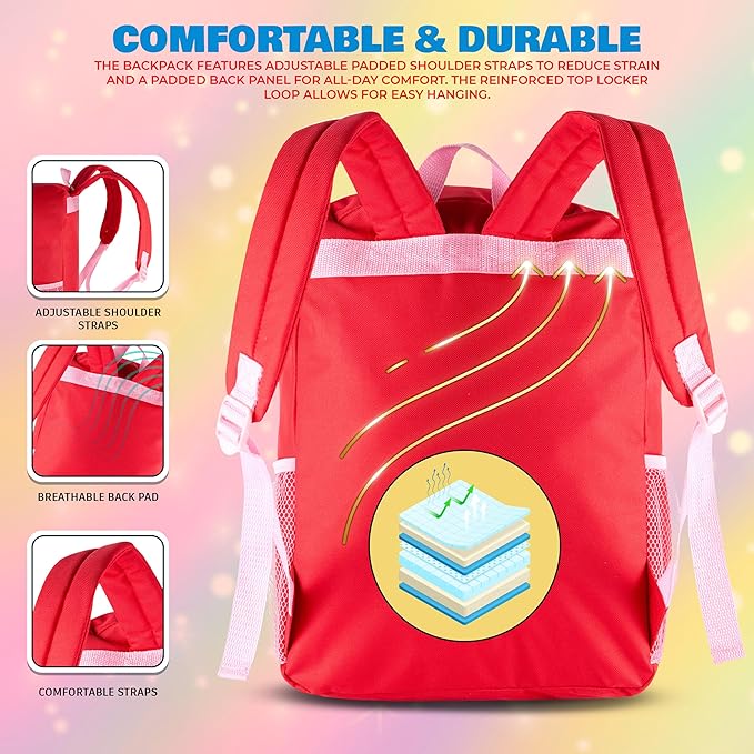 AI ACCESSORY INNOVATIONS Strawberry Shortcake 2 Piece Backpack Set for Girls, 16 Inch Berry Besties School Bag with Adjustable Padded Straps, Pink Gingham Pattern