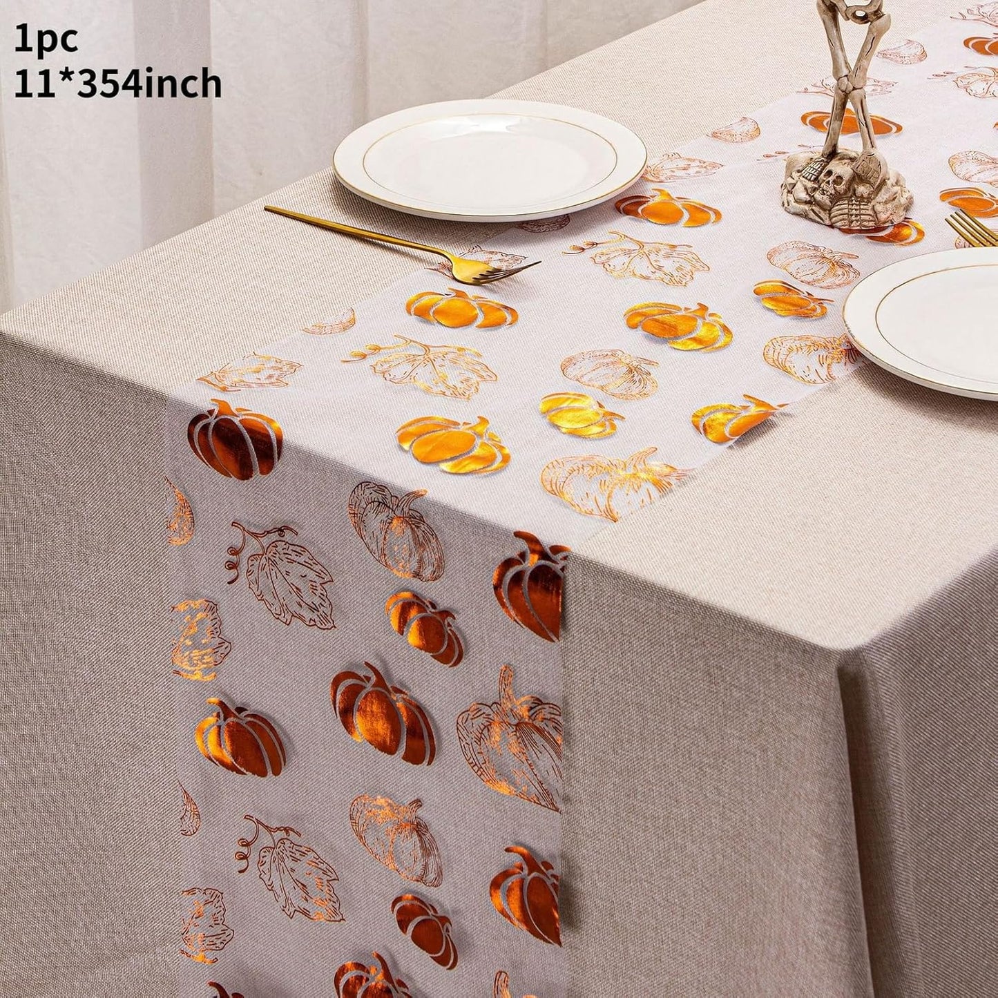 Pumpkin Table Runner Foil Metallic Thin Mesh Runners Fall Autumn Maple Leaves Table Runners for Tables Kitchen Dining Decorations Party Supplies 11*108"
