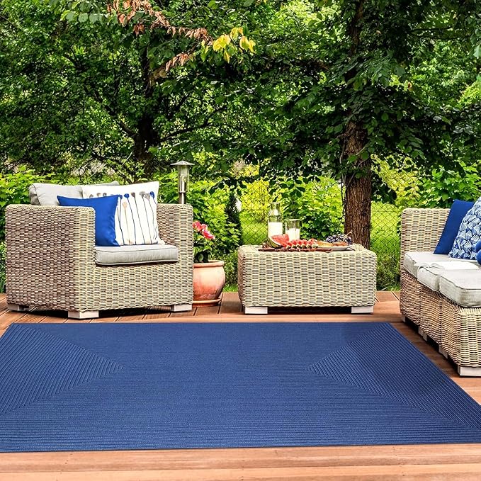Superior Indoor/ Outdoor Large Area Rug, Reversible Braided Home Floor Decor for Living Room, Kitchen, Entryway, Patio, Front Porch, Deck, Modern, Boho, Farmhouse Style, 3' x 5', Denim Blue