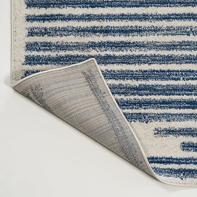 JONATHAN Y Khalil Modern Berber Stripe Cream/Navy Indoor Area Rug, 5x8, Contemporary, Bohemian, Easy-Cleaning for Living Room, Bedroom, Kitchen, Pet Friendly, Non-Shedding (MOH207E-5)