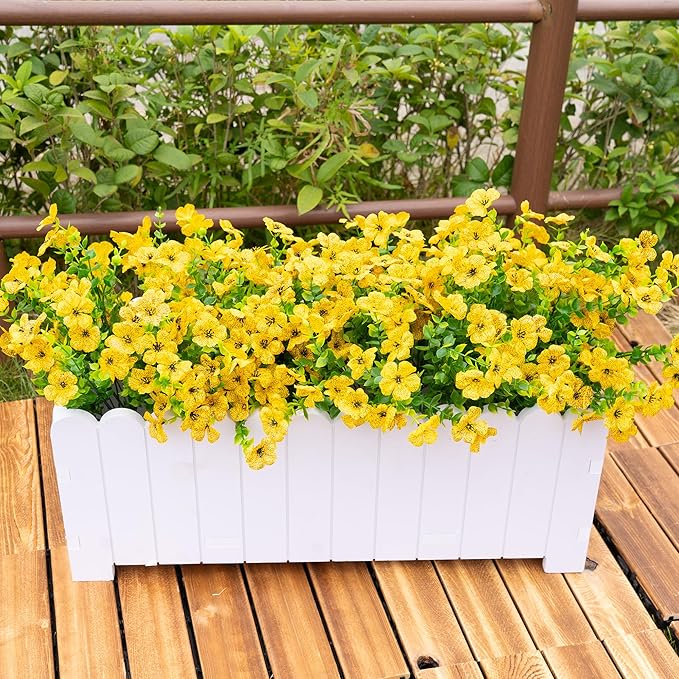 Artificial Fake Flowers Plants for Outdoors Outside Fall Autumn Decorations,Faux Mums Flowers Plants Silk Daisy Greenery Realistic UV Resistant Planter Front Porch Patio Garden Home 16 Bundles(Yellow)