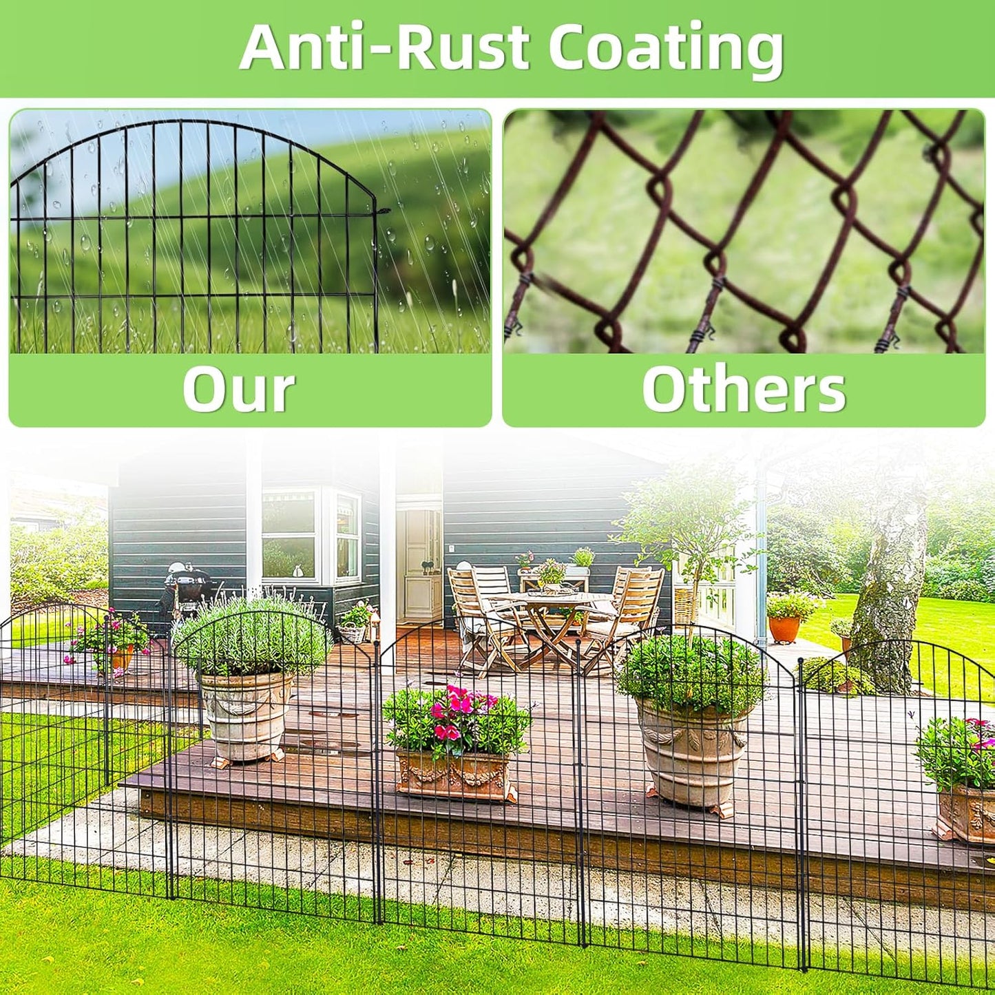 Decorative Garden Fence 40in (H) x12ft (L), 5 Pack No Dig Fence Animal Barrier for Dog, Arched Flower Bed Edging, Wire Border Panel Fencing for Yard Patio Outdoor Decor