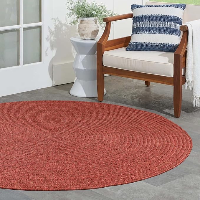 Superior Indoor/Outdoor Area Rug, Reversible Braided Floor Decor for Living Room, Kitchen, Patio, Front Porch, Modern Boho Farmhouse Rugs, Hardwood, Bedroom Accessories, 4' Round, Brick