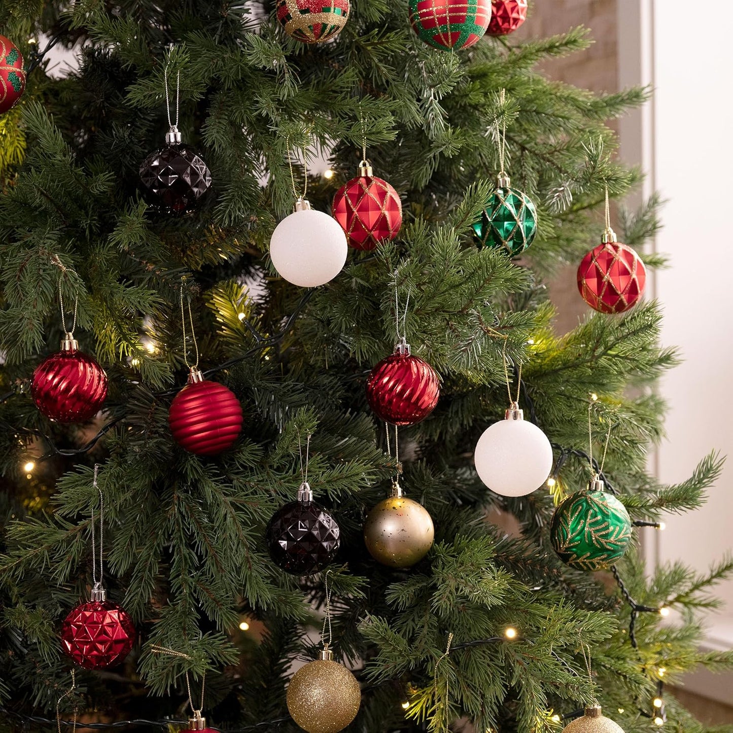 Valery Madelyn Christmas Ornaments Tree Decorations Set for Fall Halloween, 24ct Red Black Shatterproof Ball Ornaments, 2.36" Hanging Ornament Bulk for Xmas Holiday Party Decor