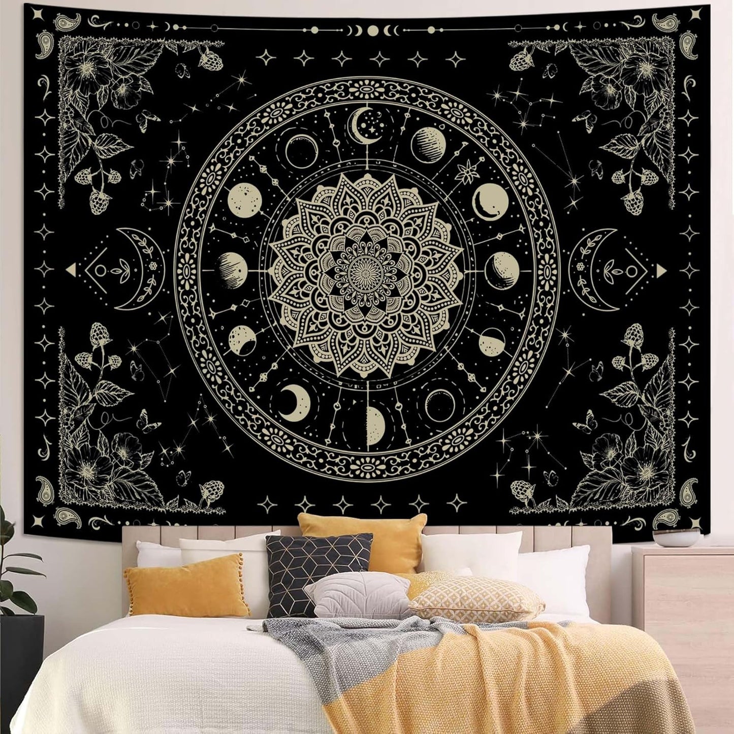 Lunerfex Mandala Moon Tapestry Boho Tapestry for Bedroom Black Tapestries Wall Hanging Living Room Wall Art and Home Decor 60x80