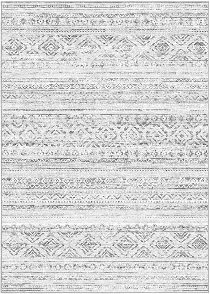 cotiled 5x7 Area Rug Living Room: Washable Boho Rugs with Non Slip Backing Large Soft Indoor Stain Resistant Carpet for Bedroom Farmhouse Dining Room Lightweight Home Decor Light Grey