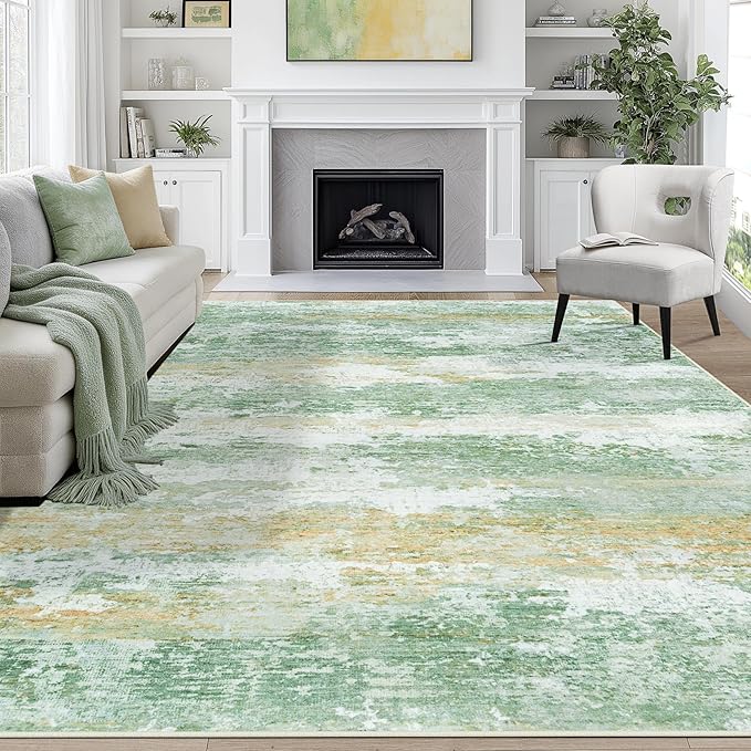 8x10 Area Rugs for Living Room Rug Washable: Abstract Large Rug for Dining Room Bedroom Carpet Non Slip 8 by 10 Indoor Modern Nursery Home Office Green