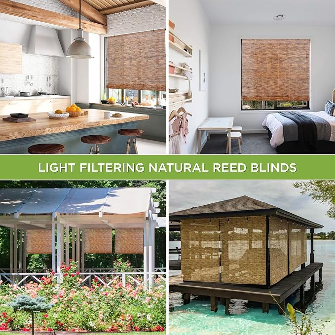 Forever Bamboo Bamboo Reed Cordless Light-Filtering Shades, Manual Roll-Up Roman Blinds Bamboo for Indoor Windows, Reed Shades for Patios, Palapas by Forever Bamboo Coffee 72 in W x 72 in H