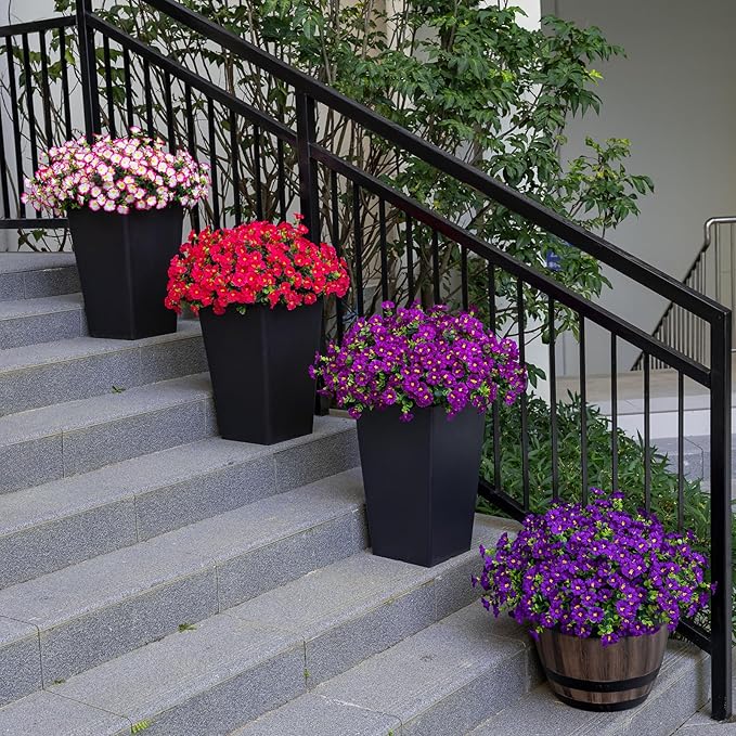 Nigirior Artificial Faux Flowers for Outdoor 16 Bundles Boxwood Fake Morning Glory for Planter,UV Resistant Fake Flowers for Home Porch Patio Outside(Fuchsia)