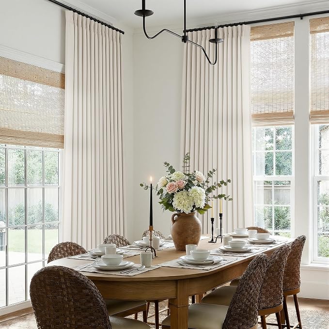 102 Inch Long Curtains Pinch Pleated Linen Semi Sheer for Living Room Bedroom 2 Panels Set Light Filtering Privacy Cream Pinch Pleat Drapes for Window Sliding Door Floor Length Hooks Rings Back Tab