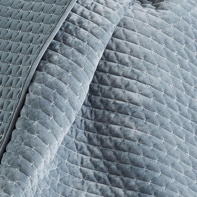 Levtex Home - Velvet Stitch - Throw - Cross Stitch Velvet - Chambray with White - Quilt (50x60in.) and Sham 50x60in. - Polyester