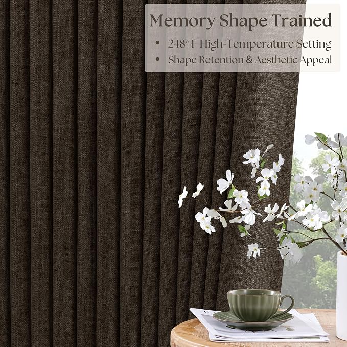 Chocolate Brown 84 Inch Blackout Pinch Pleated Curtains 2 Panels for Living Room Darkening Thick Linen Textured 100% Black Out Pinch Pleat Light Blocking Noise Reducing Bedroom Drapes 84 Inches Long