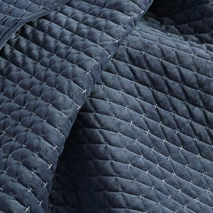 Levtex Home - Velvet Stitch Throw - Quilted Throw (50x60in.) - Velvet - Navy White - Reversible - Polyester