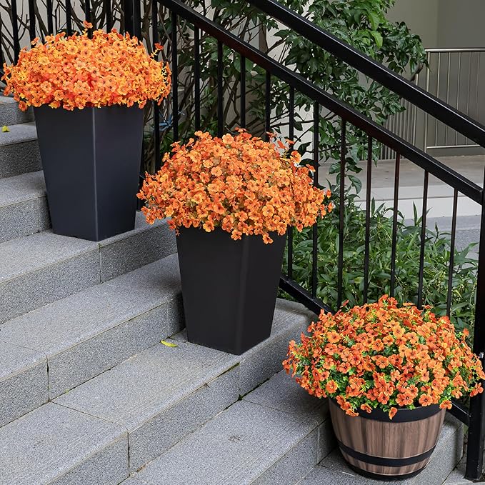 Lnoicy 20 Bundles Artificial Flowers for Outdoor Fake Plants for Spring Decoration,Faux Eucalyptus Flowers for Planter UV Resistant Lifelike for Home Porch Garden(Orange)