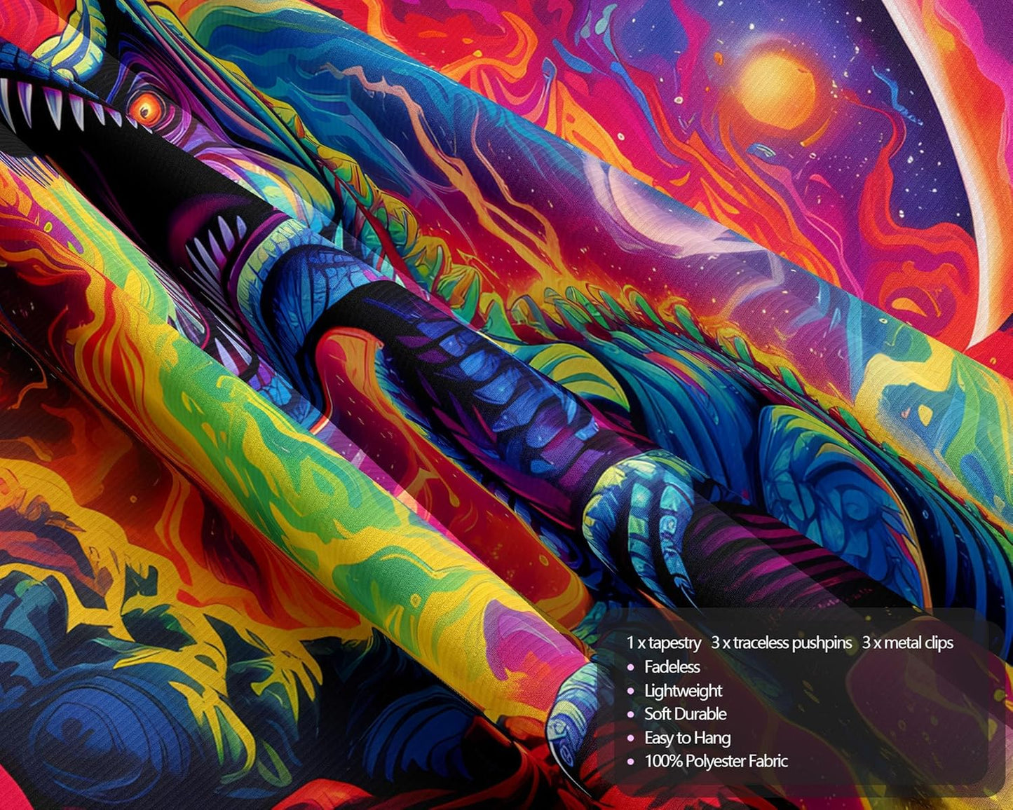 QGHOT Dinosaur Tapestry Blacklight, Black Light Dinosaur Posters for Boys Room Uv Cool Dino Kids Tapestry for Teen Bedroom Home Decor 90x70in