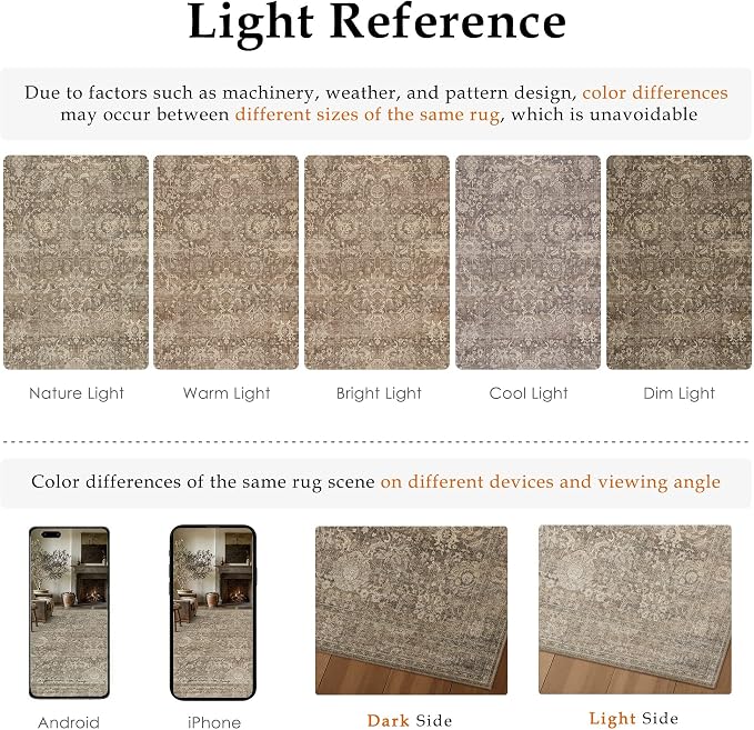 HUGEAR Area Rugs 9x12 Light Brown Washable Rug for Living Room Bedroom Large Neutral Vintage Rug Carpet Distressed Soft Durable Non Slip No Shedding for Indoor Dining Nursery Farmhouse