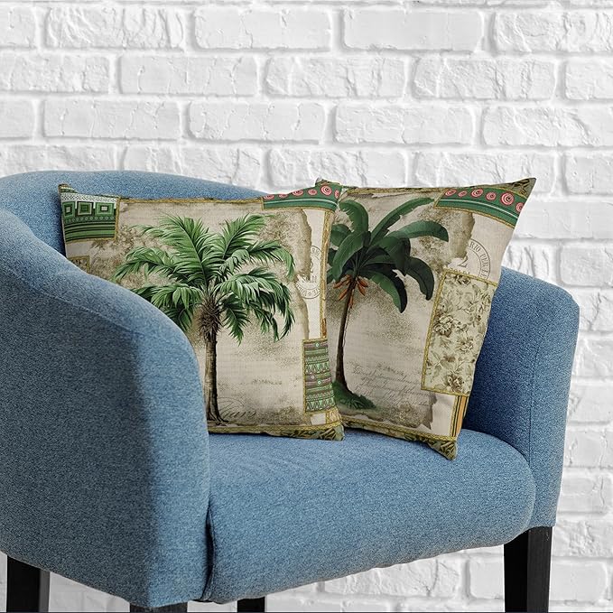 Hawaii Coconut Tree Pillow Covers Tropical Palm Tree Throw Pillow Covers Set of 2 Banana Tree Cushion Case 24x24 for Living Room Indoor Outdoor Decor