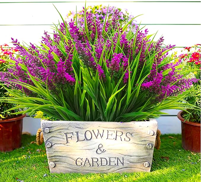 TSTWETO Artificial Plants Outdoor, 20 Pcs Fake Flowers UV Resistant Outdoor Fake Plants, Lavender Artificial Flowers Plastic Fake Faux Flowers Shrubs for Home Porch Garden Yard Window Box