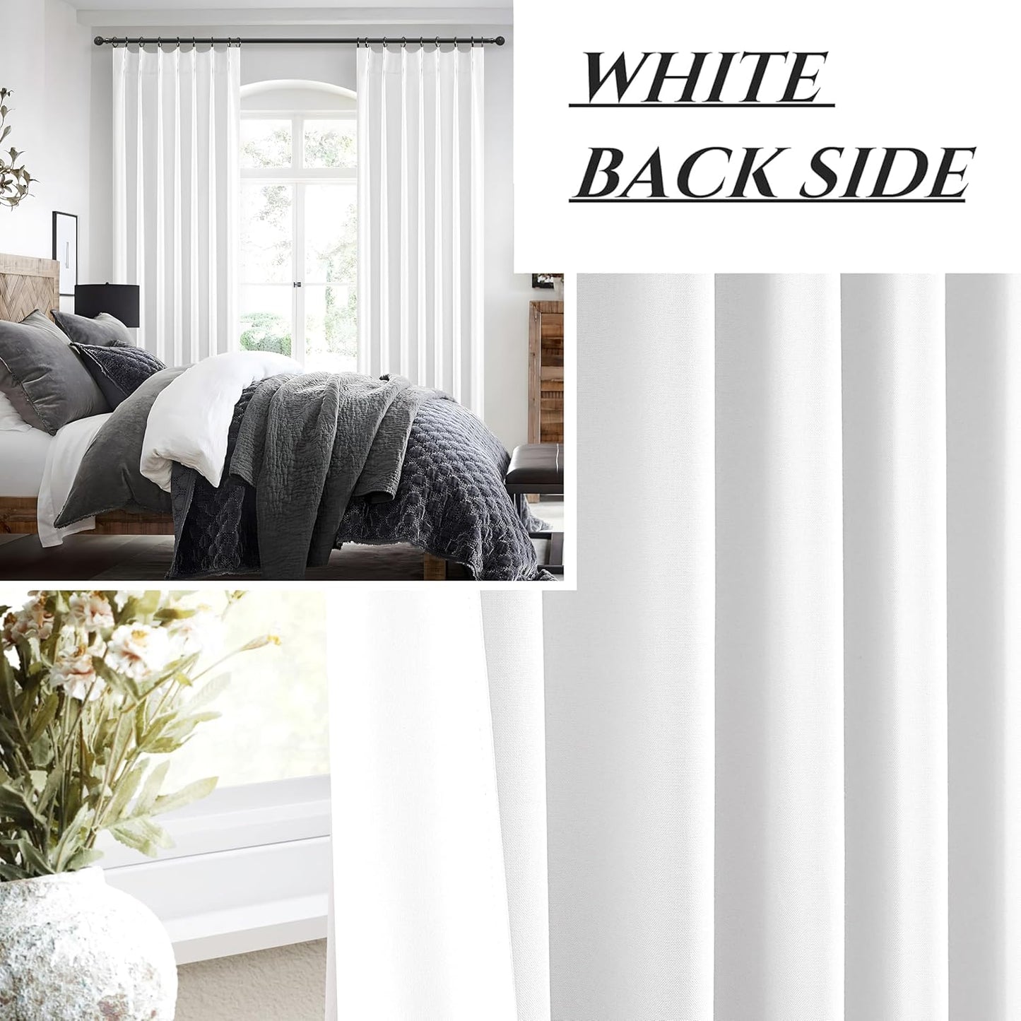 Bright White Heat Blocking Textured Pinch Pleated Cafe Short Curtains 45 Inch Length,Blackout Drapes Flax Linen 2 Panels Set Bathroom/Basement/Kitchen Curtain for 42 Inch Small Half Window (40"Wx45"L)