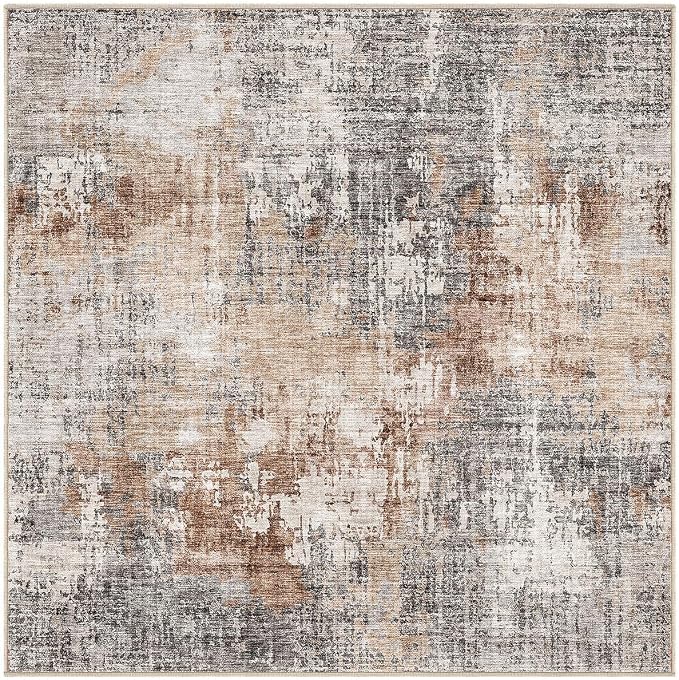 DMOYEST Square Area Rug Living Room Rugs - 6x6 Washable Large Soft Indoor Neutral Modern Abstract Low Pile Rug Carpet for Bedroom Dining Room Farmhouse Home Office - Grey Brown