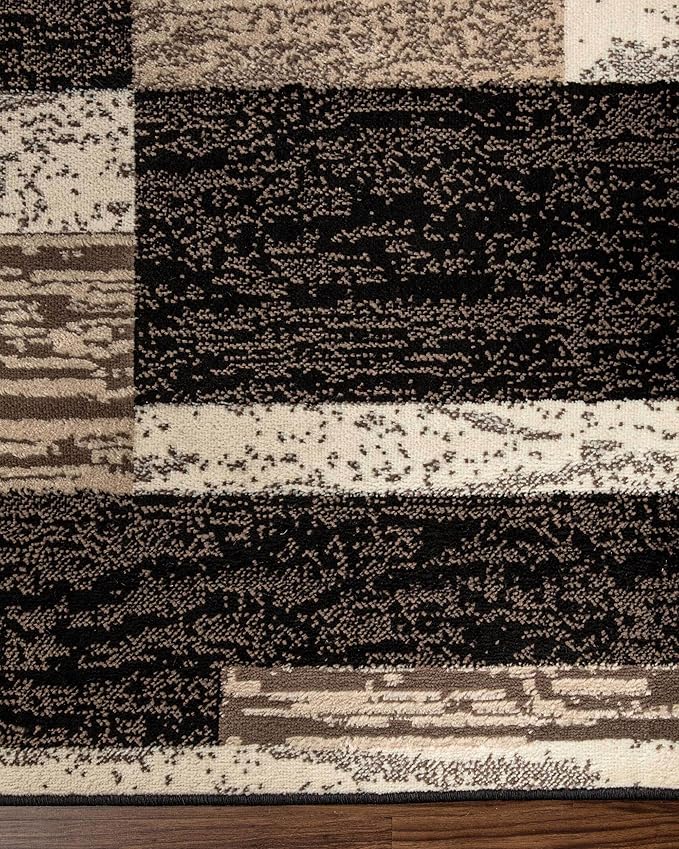 Superior Indoor Runner Rug, Jute Backing, Plush Modern Rugs for Entryway, Kitchen Floors, Office Floor Cover, Color Block Rugs, Rockwood Collection, 2' x 11', Chocolate