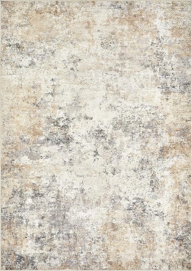 UERMEI 9x12 Area Rug Living Room Rugs - Washable Neutral Modern Abstract Soft Thin Large Rug Indoor Floor No Slip Rug Carpet for Bedroom Under Dining Table Home Office Decor - Golden Grey