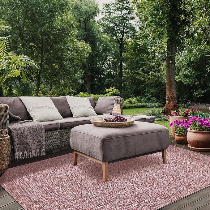 Superior Large Indoor/Outdoor Area Rug, Multi-Tone Reversible Braided Floor Decor for Patio, Front Porch, Entryway, Living Room, Office, Nursery, Artistic Home, 8' x 10', Brick-White