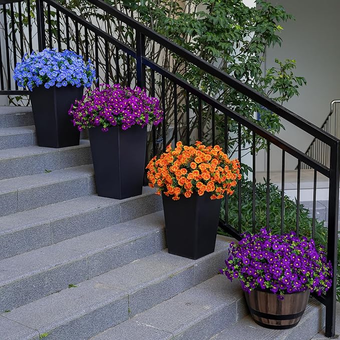 Nigirior Artificial Faux Flowers for Outdoor 16 Bundles Boxwood Fake Morning Glory for Planter,UV Resistant Fake Flowers for Home Porch Patio Outside(Orange)