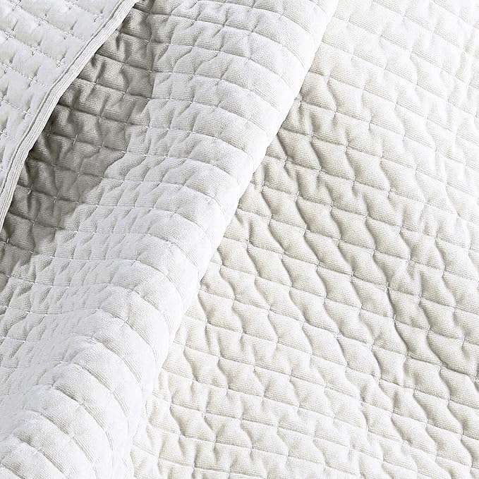 Levtex Home - Velvet Stitch Throw - Quilted Throw (50x60in.) - Velvet - Off-White, White - Reversible - Polyester