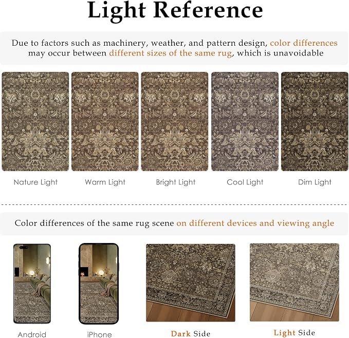 HUGEAR Area Rugs 4x6 Brown Washable Rug for Living Room Bedroom Neutral Vintage Rug Carpet Distressed Soft Durable Non Slip No Shedding for Indoor Dining Nursery Farmhouse