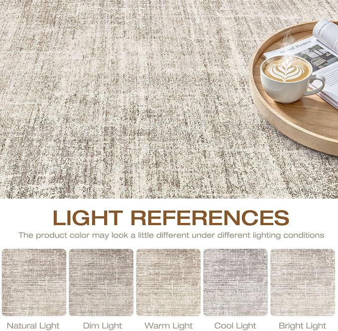 8x10 Area Rugs Living Room: Washable Large Neutral Brown Rug Abstract Soft Modern Stain Resistant Indoor Floor Non-Slip Carpet for Bedroom Nursery Kids Office Playroom Dining Room Under Table Home