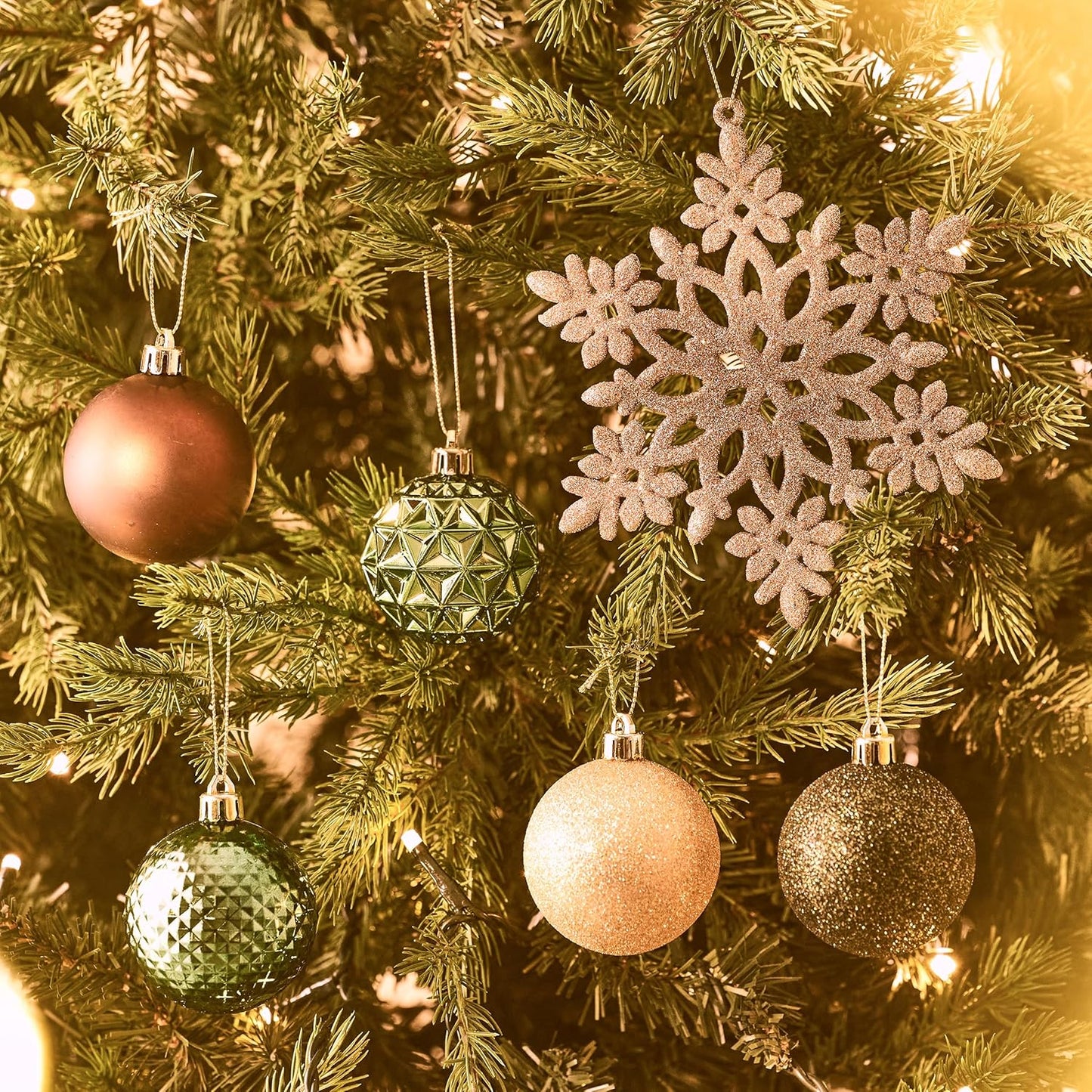 Valery Madelyn Christmas Tree Decorations Ornament Set for Fall Halloween, 50ct 2 Inches Green Brown and Gold Shatterproof Christmas Ball Ornaments Hanging Xmas Holiday Party Decor