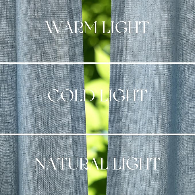 Jowels Blue Linen Curtains 104 Inch Long 2 Panels for Living Room | Light Filtering Semi Sheer Curtain, Back Tab Pocket Pleated Look, Boho Farmhouse Textured Privacy Drapes for Bedroom Window