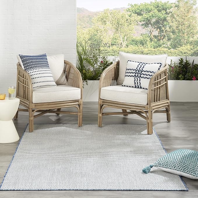 Nourison Home Courtyard Ivory Blue 5' x 7' Area Rug - Easy Clean, Non Shedding, Bed Room, Living Room, Dining Room, Kitchen (5' x 7')
