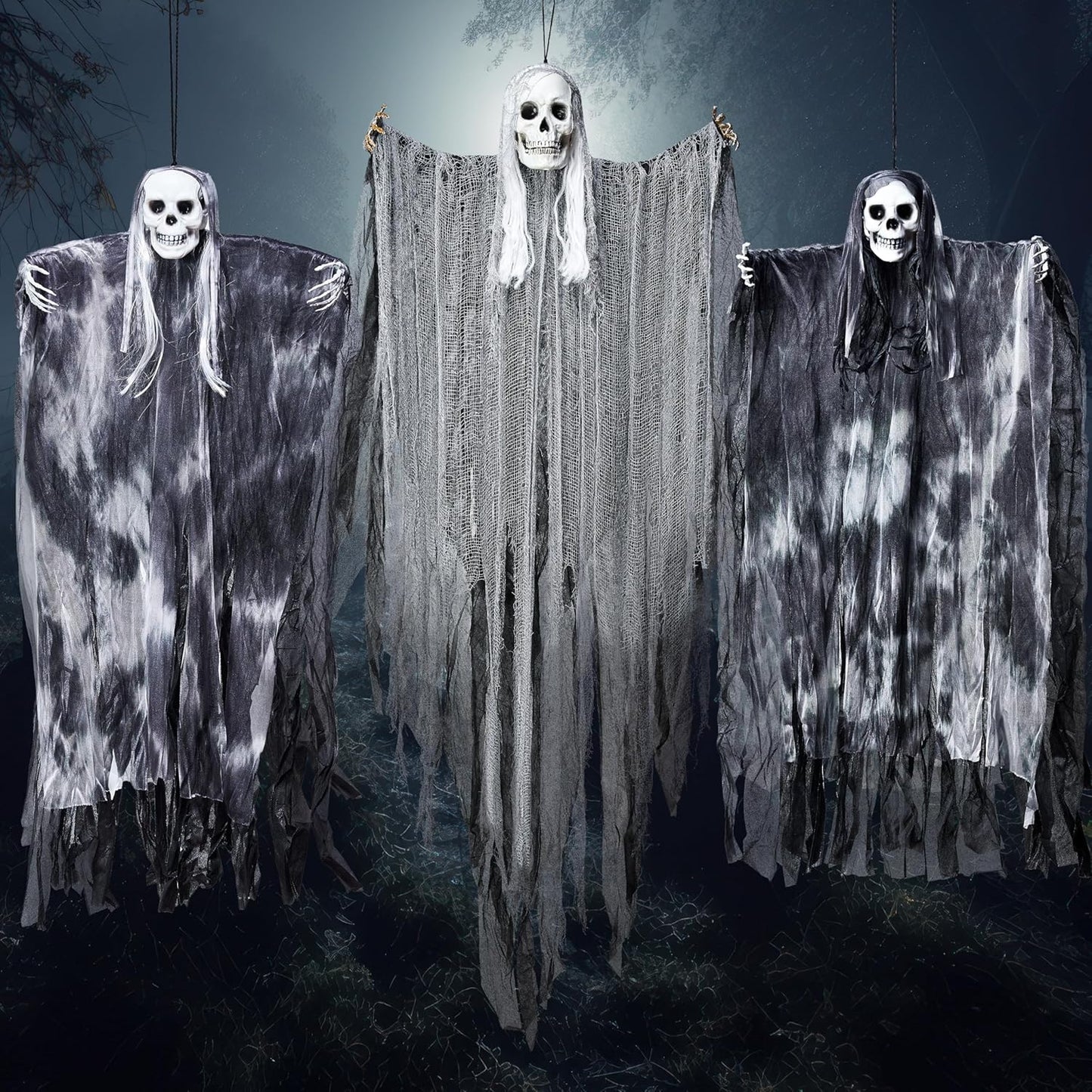 JOYIN 3 Pack Hanging Halloween Skeleton Ghosts Decorations Outdoor, Grim Reapers for Best Halloween Outdoor Decorations, Haunted Haunted House Prop, Party Supplies