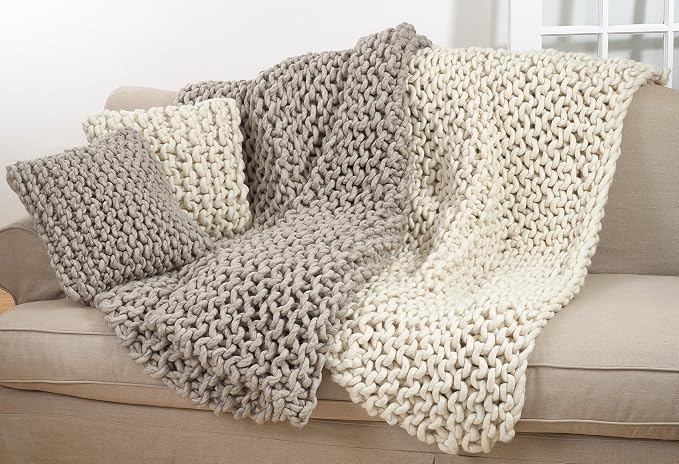 SARO LIFESTYLE Chunky Cable Knit Design Wool Down Filled Throw Pillow, Fog, 18"