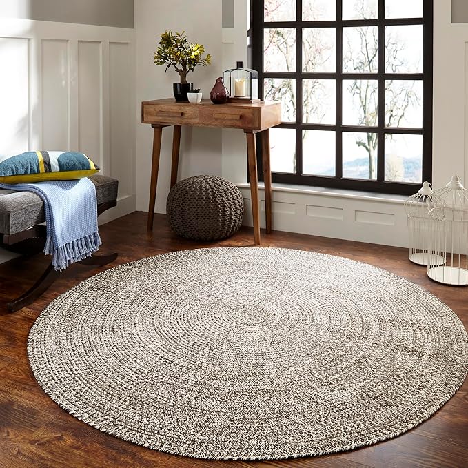 Superior Indoor/Outdoor Area Rug, Dual-Tone Reversible Braided Floor Decor for Patio, Front Porch, Entryway, Living Room, Office, Nursery, Artistic Home, 6' Round, Charcoal-White