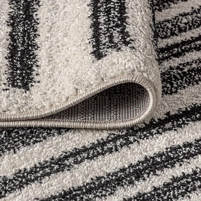 JONATHAN Y Khalil Modern Berber Stripe Cream/Black 7' Round Indoor Area Rug, Contemporary, Bohemian, Easy-Cleaning for Living Room, Bedroom, Kitchen, Pet Friendly, Non-Shedding (MOH207A-7R)