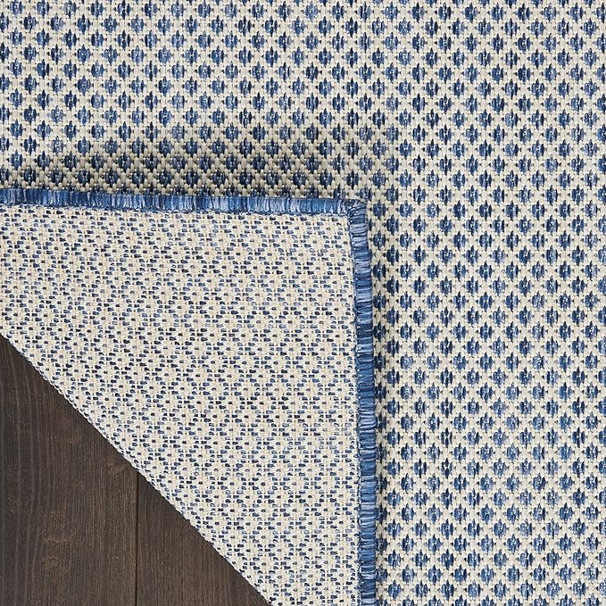Nourison Home Courtyard Ivory Blue 2' x 6' Area Rug - Easy Clean, Non Shedding, Bed Room, Living Room, Dining Room, Kitchen (6' Runner)