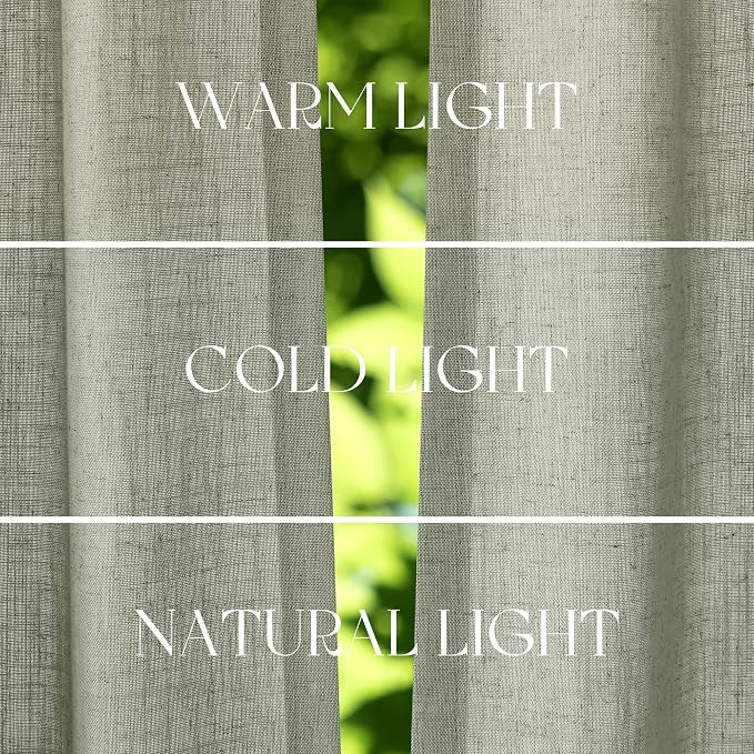 Jowels Sage Green Linen Curtains 63 Inch Long 2 Panels for Living Room | Light Filtering Semi Sheer Curtain, Back Tab Pocket Pleated Look, Boho Farmhouse Textured Privacy Drapes for Bedroom Window
